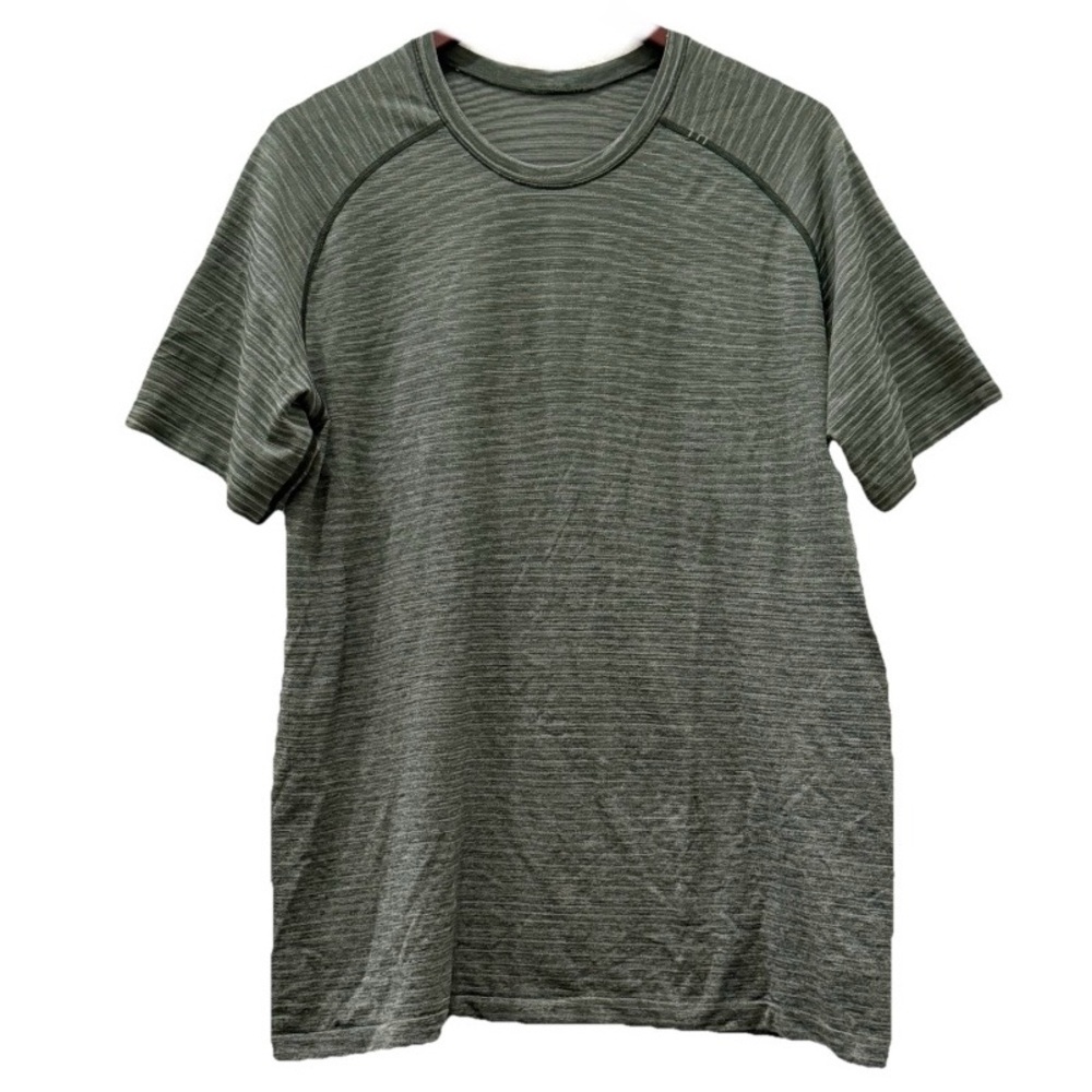 LULULEMON Metal Vent Tech Green Striped Short Sleeves Athletic Shirt Size XL